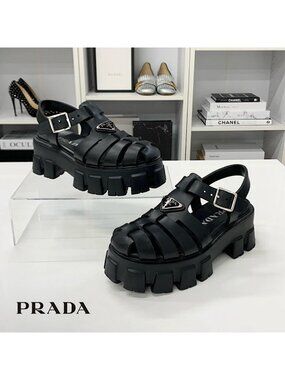 Prada Monolith Rubber Triangle Logo Sandals Black